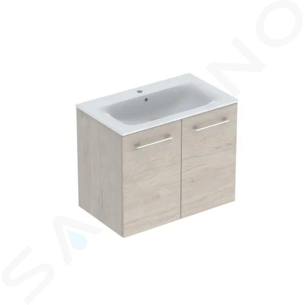 Geberit Selnova Square - Umyvadlová skříňka 635x788x480 mm, s umyvadlem, 2 dvířka, světlý ořech hickory 501.259.00.1