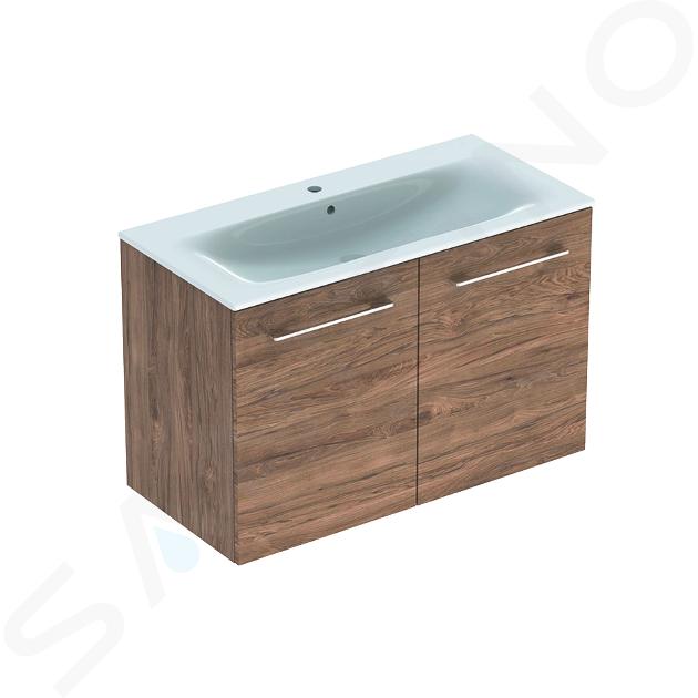 Geberit Selnova Square - Waschbeckenschrank 64x54x48 cm, mit Waschbecken, 2 Türen, Nuss Hickory 501.262.00.1