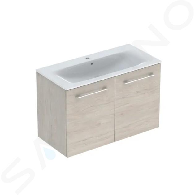 Geberit Selnova Square - Waschbeckenschrank 64x54x48 cm, mit Waschbecken, 2 Türen, Nuss Hickory hell 501.263.00.1