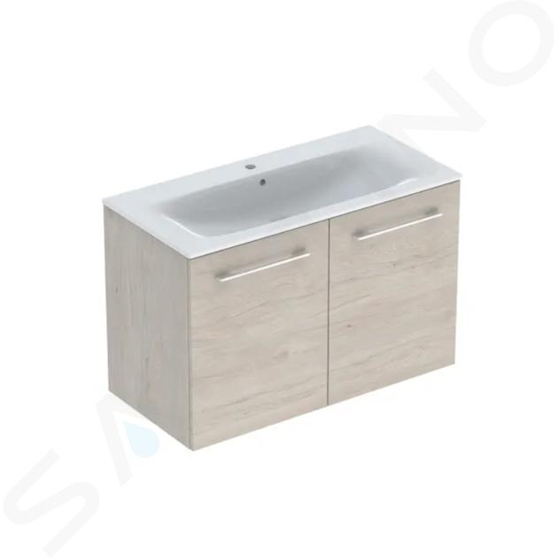 Geberit Selnova Square - Armario de lavabo 635x988x480 mm, con lavabo, 2 puertas, nogal hickory claro 501.263.00.1