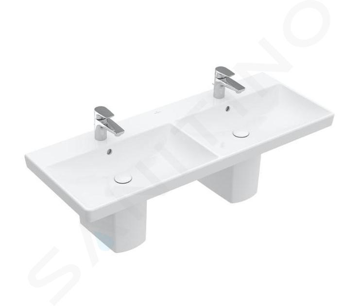 Villeroy & Boch Avento - Dvojumyvadlo nábytkové 1200x470 mm, s přepadem, 2 otvory pro baterii, alpská bílá 4A23CK01