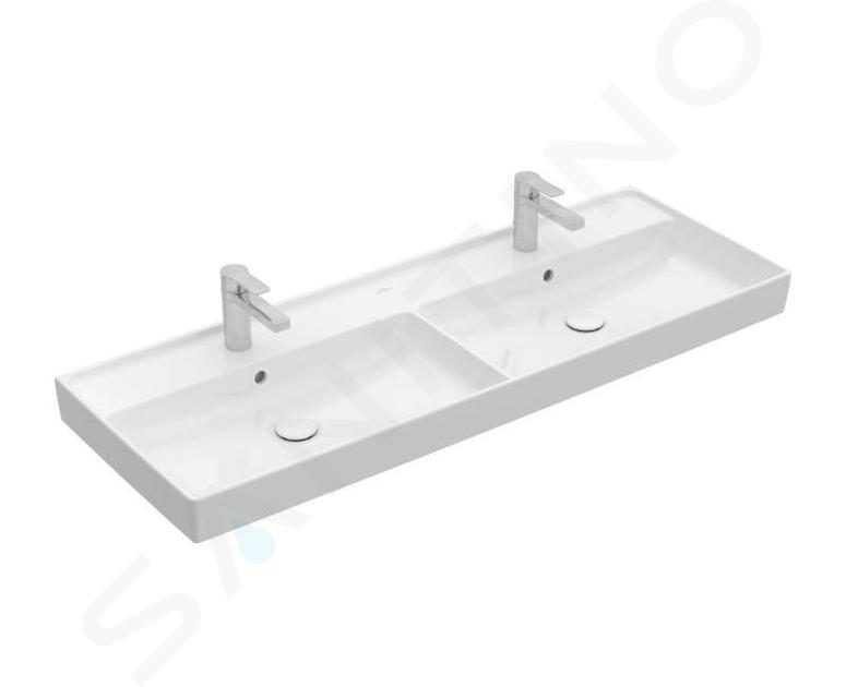 Villeroy & Boch Collaro - Dvojumývadlo nábytkové 1300x470 mm, s prepadom, 2 otvory na batériu, CeramicPlus, alpská biela 4A34D4R1