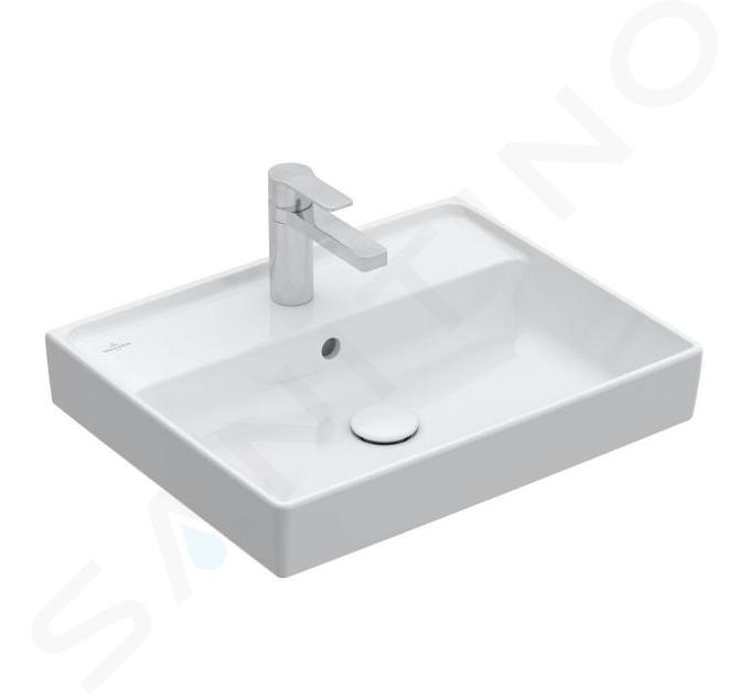 Villeroy & Boch Collaro - Waschbecken 550x440 mm, mit Überlauf, mit Hahnloch, CeramicPlus, Alpinweiß 4A3355RW