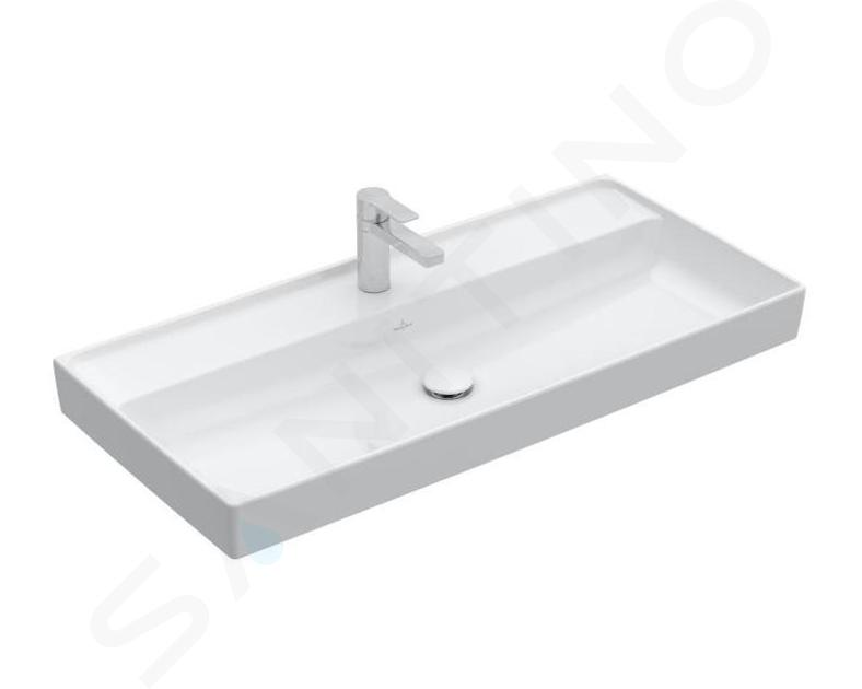 Villeroy & Boch Collaro - Lavabo da mobile 100x47 cm, senza troppopieno, con foro per miscelatore, CeramicPlus, bianco alpino 4A33A2R1