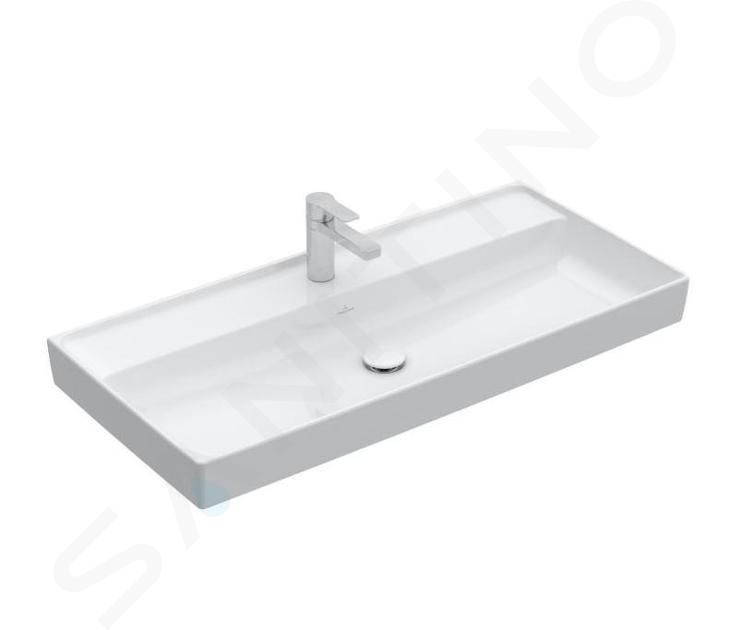 Villeroy & Boch Collaro - Meuble lavabo 100x47 cm, sans trop-plein, trou de robinetterie, CeramicPlus, Stone White 4A33A2RW