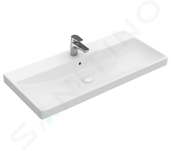 Villeroy & Boch Avento - Lavabo de mueble 100x47 cm, con rebosadero, orificio para el grifo, CeramicPlus, blanco alpino 4156A5R1