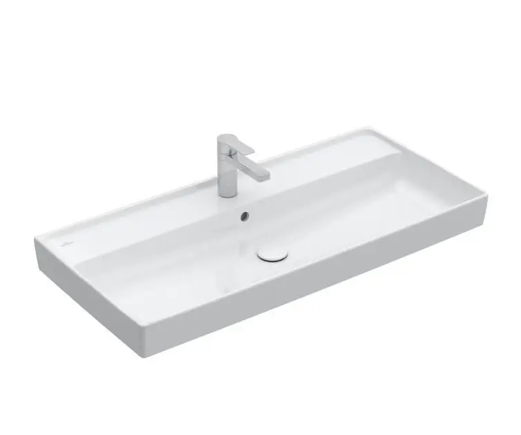 Villeroy & Boch Collaro - Meuble lavabo 100x47 cm, avec trop-plein, trou de robinetterie, CeramicPlus, Stone White 4A33A5RW