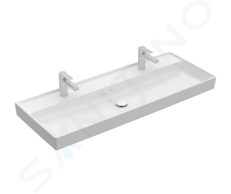 Villeroy & Boch Collaro - Möbelwaschtisch, 120x47 cm, ohne Überlauf, 2 Hahnlöchern, CeramicPlus, Alpinweiß 4A33C1R1