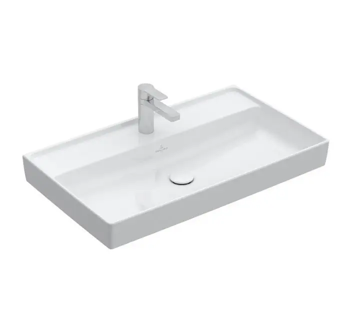 Villeroy & Boch Collaro - Möbelwaschtisch, 80x47 cm, ohne Überlauf, mit Hahnloch, CeramicPlus, Stone White 4A3381RW