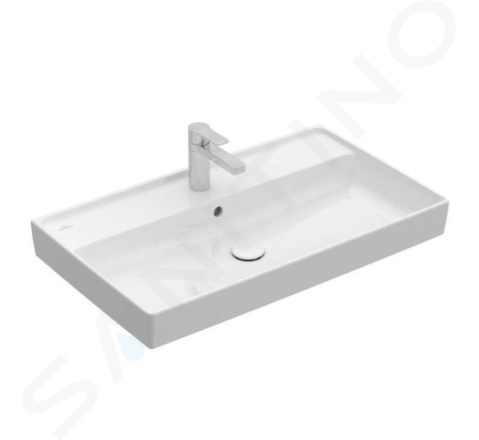 Villeroy & Boch Collaro - Möbelwaschtisch, 80x47 cm, mit Überlauf, mit Hahnloch, CeramicPlus, Alpinweiß 4A338001