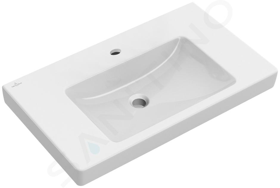 Villeroy & Boch Subway 2.0 - Meuble lavabo 80x47 cm, avec trop-plein, trou de robinetterie, CeramicPlus, blanc alpin 717580R1