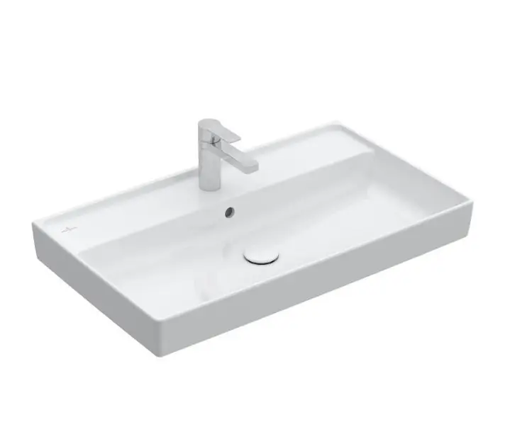 Villeroy & Boch Collaro - Möbelwaschtisch, 80x47 cm, mit Überlauf, mit Hahnloch, CeramicPlus, Stone White 4A3380RW