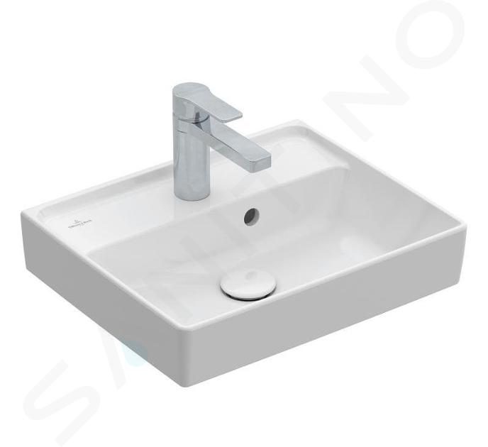 Villeroy & Boch Collaro - Handwaschbecken Compact, 450x220 mm, mit Überlauf, mit Hahnloch, CeramicPlus, Stone White 433445RW