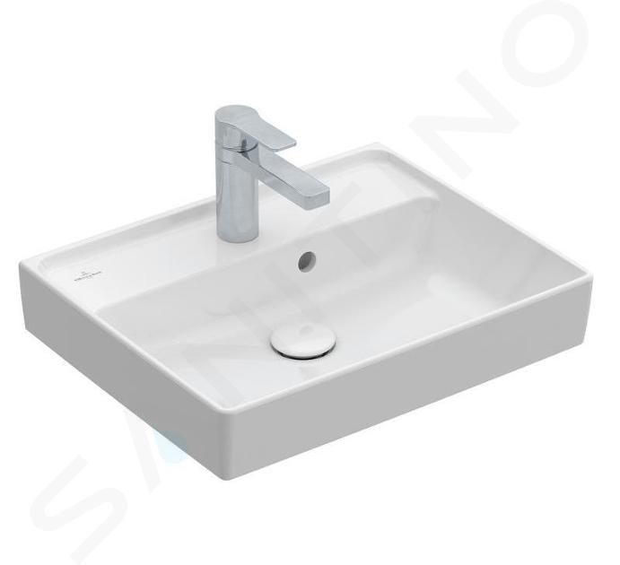 Villeroy & Boch Collaro - Lave-mains 500x400 mm, avec trop-plein, un trou de robinetterie, CeramicPlus, Stone White 433450RW