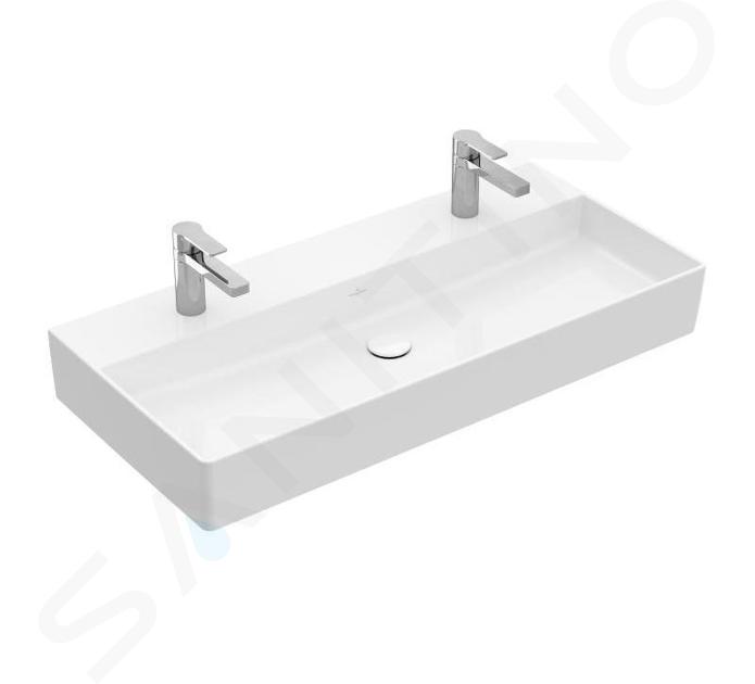 Villeroy & Boch Memento 2.0 - Lavabo doble 100x47 cm, sin rebosadero, 2 orificios para grifo, blanco alpino 4A22A101