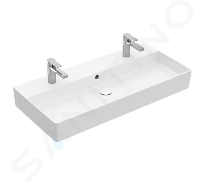 Villeroy & Boch Memento 2.0 - Dubbele wastafel 1000x470 mm, met overloop, 2 kraangaten, alpine wit 4A22A401