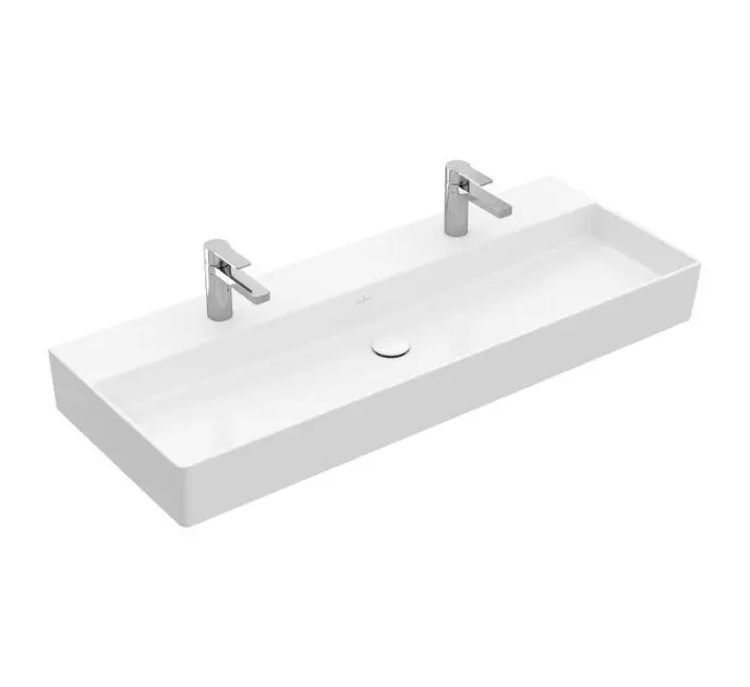 Villeroy & Boch Memento 2.0 - Dubbele wastafel 120x47 cm, zonder overloop, 2 kraangaten, alpine wit 4A22C101