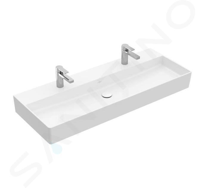 Villeroy & Boch Memento 2.0 - Doppelwaschbecken 120x47 cm, ohne Überlauf, 2 Hahnlöchern, CeramicPlus, Alpinweiß 4A22C1R1