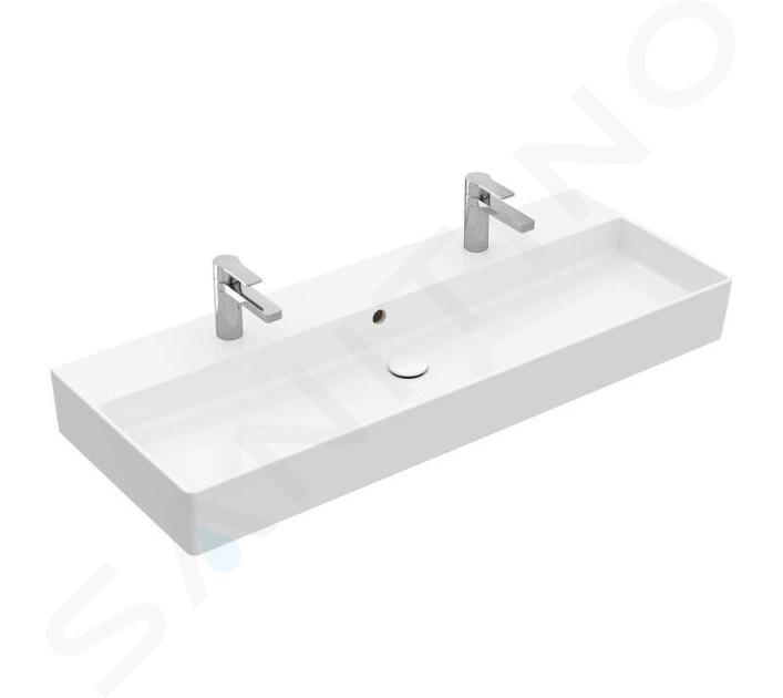 Villeroy & Boch Memento 2.0 - Dubbele wastafel 120x47 cm, met overloop, 2 kraangaten, alpine wit 4A22C401