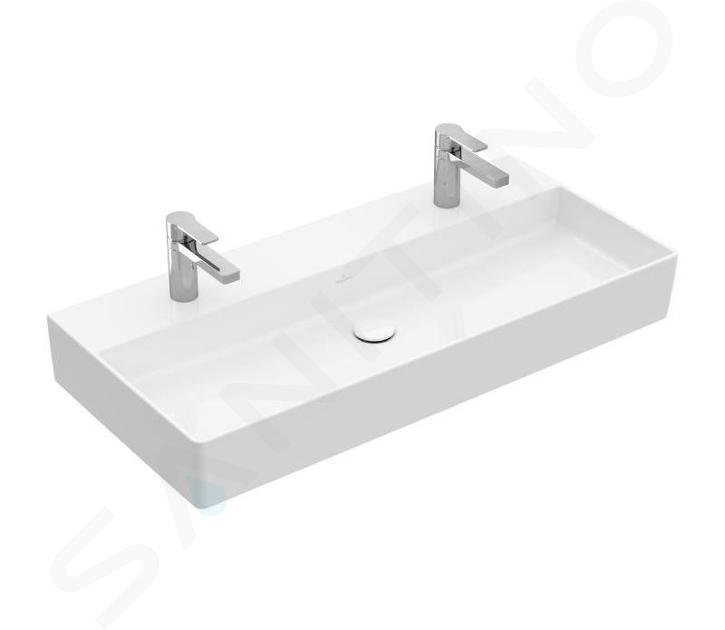 Villeroy & Boch Memento 2.0 - Dvojumyvadlo nábytkové 100x47 cm, bez přepadu, 2 otvory pro baterii, CeramicPlus, alpská bílá 4A221KR1