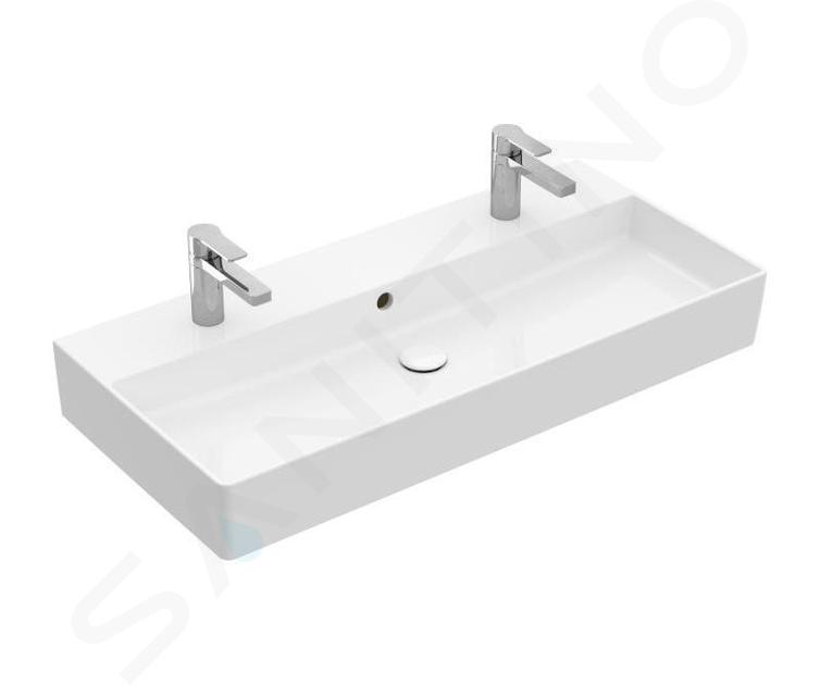 Villeroy & Boch Memento 2.0 - Dubbele meubelwastafel 100x47 cm, met overloop, 2 kraangaten, CeramicPlus, alpine wit 4A221LR1