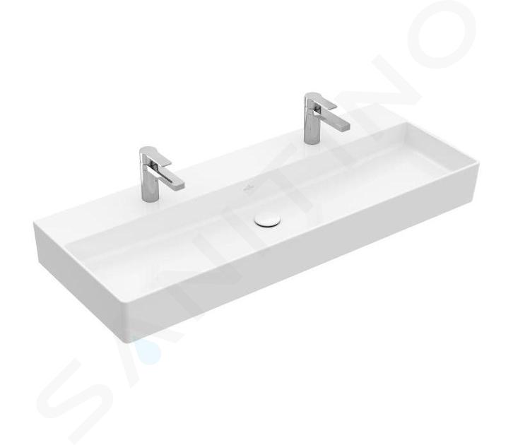 Villeroy & Boch Memento 2.0 - Lavabo de mueble doble 120x47 cm, sin rebosadero, 2 orificios para el grifo, CeramicPlus, blanco alpino 4A22CGR1