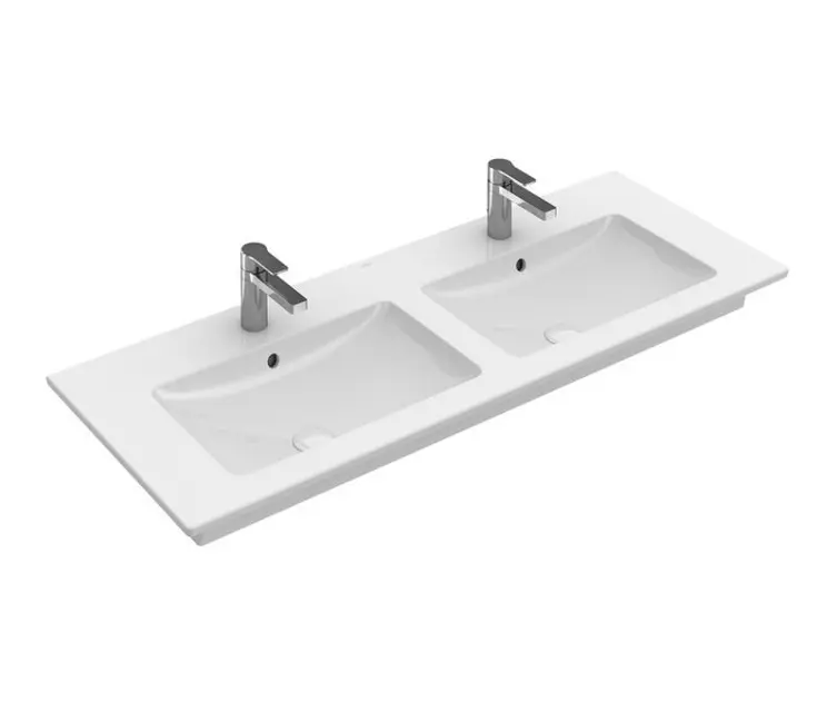 Villeroy & Boch Venticello - Dvojumývadlo nábytkové 1300x500 mm, s prepadom, 2 otvory na batériu, alpská biela 4111DL01