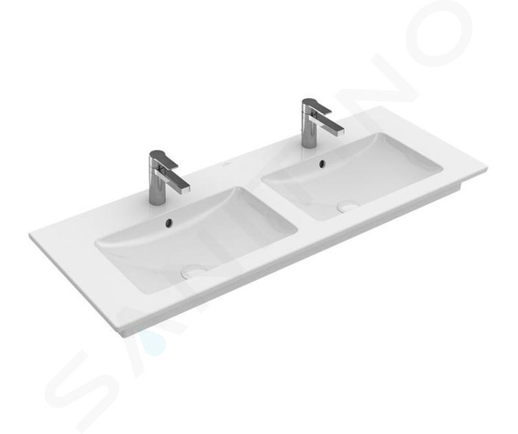 Villeroy & Boch Venticello - Doppelmöbelwaschtisch 130x50 cm, mit Überlauf, 2 Hahnlöcher, CeramicPlus, alpinweiß 4111DLR1