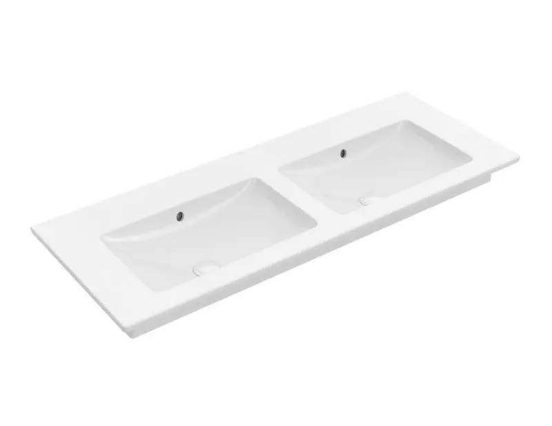 Levně Villeroy & Boch Venticello - Dvojumyvadlo nábytkové 130x50 cm, s přepadem, bez otvoru pro baterii, CeramicPlus, alpská bílá 4111DJR1