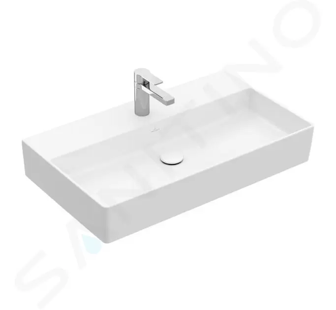 Villeroy & Boch Memento 2.0 - Lavabo 80x47 cm, senza troppopieno, con foro per miscelatore, CeramicPlus, bianco alpino 4A2281R1