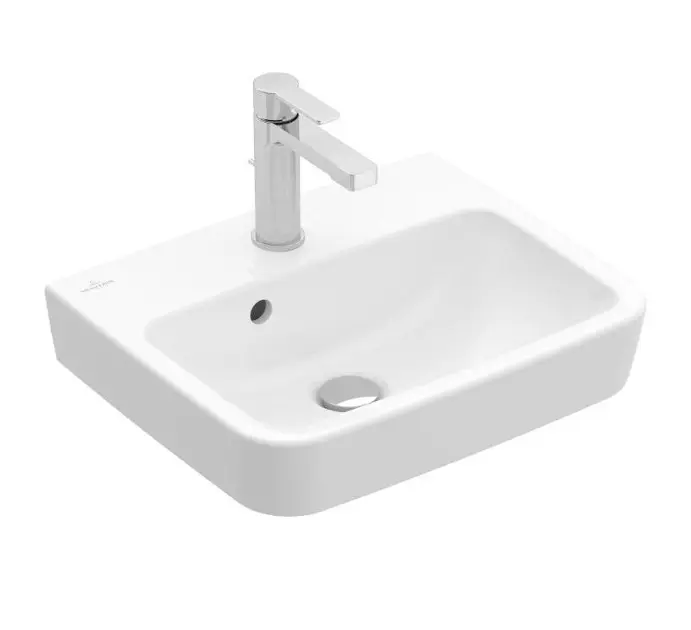 Levně Villeroy & Boch O.novo - Umývátko 45x37 cm, s přepadem, otvor pro baterii, CeramicPlus, alpská bílá 434445R1