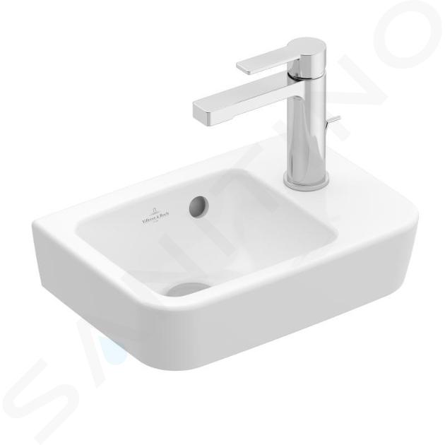 Villeroy & Boch O.novo - Lavamanos Compact, 36x25 cm, con rebosadero, 1 orificio para el grifo a la derecha, CeramicPlus, blanco alpino 434336R1