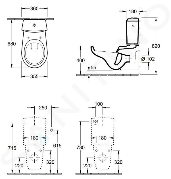 Villeroy & Boch O.novo - WC monoblocco, scarico a parete, bianco alpino 66231001