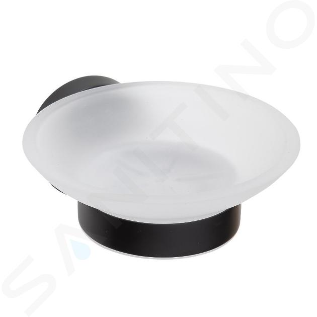 Sapho X-Round - Jabonera con soporte, vaso opalino/negro XB800