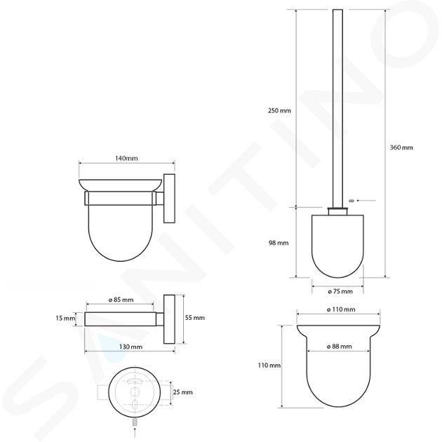 Sapho X-STEEL - Scopino WC da appoggio, acciaio inox spazzolato XS300