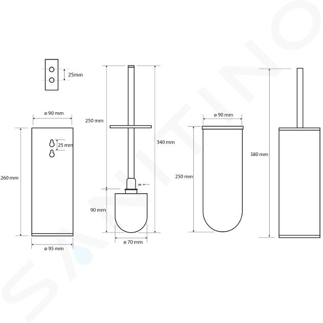 Sapho X-STEEL - Scopino WC da appoggio, acciaio inox spazzolato XS300