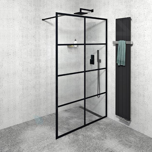 Gelco Cure Black - Paroi de douche 1400 x 2000 mm, noir mat/verre clair CB140