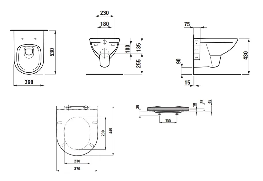 Laufen Pro - Wand-WC Rimless, mit Slim, H8669510000001 Slowclose, weiß Sitz