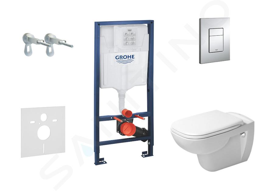 Grohe Rapid SL - Ensemble bâti-support, cuvette de toilette et siège D-Code, Rimless, SoftClose, plaque Skate Cosmo, chrome 38528SET-KK