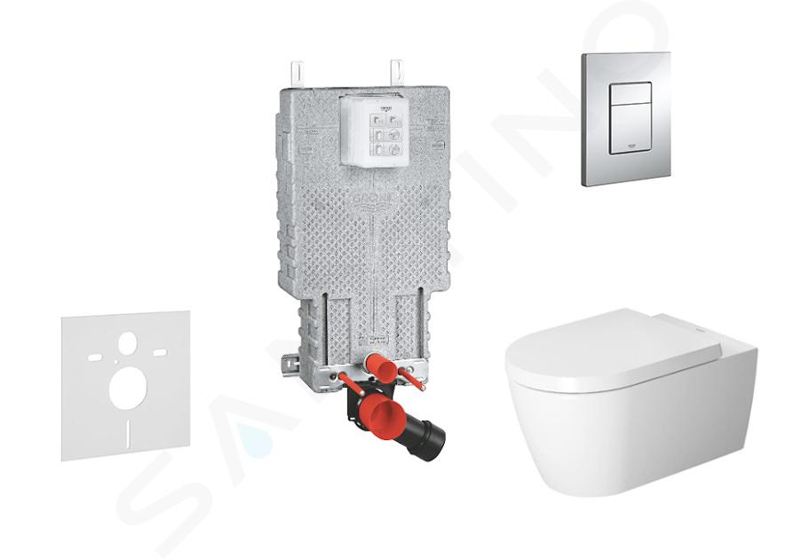 Grohe Uniset - Ensemble bâti-support, cuvette de toilette et siège ME by Starck, Rimless, SoftClose, plaque Skate Cosmo, chrome 38643SET-KM