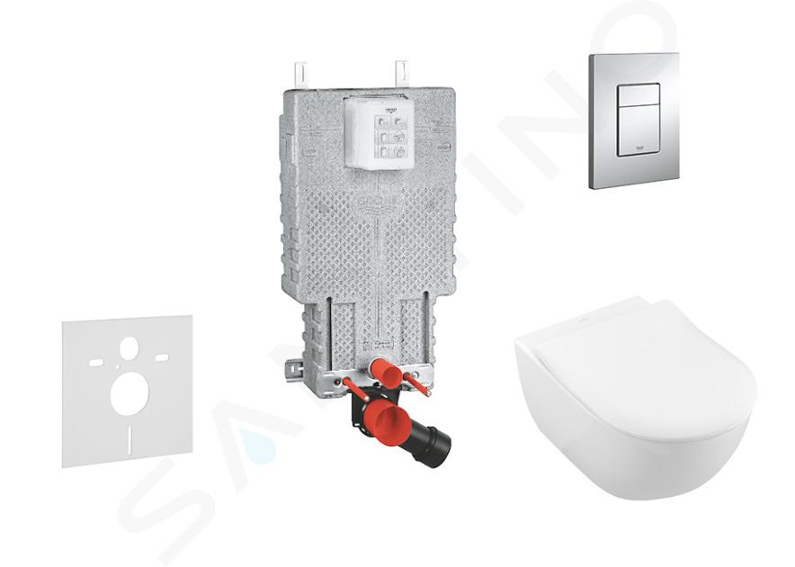 Grohe Uniset - Módulo de instalación en pared, taza y asiento Subway 2.0, DirectFlush, SoftClose, CeramicPlus y botón Skate Cosmo, cromo 38643SET-KI