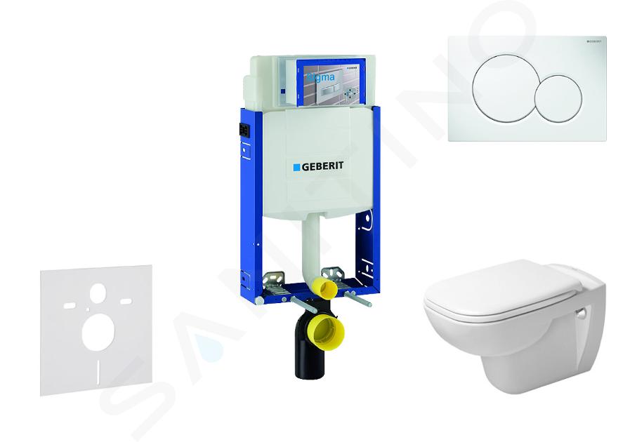 Geberit Kombifix - Moduł do WC wiszącego z przyciskiem Sigma01, biel alpejska + Duravit D-Code - WC i deska, Bezrantowe, SoftClose 110.302.00.5 NH1