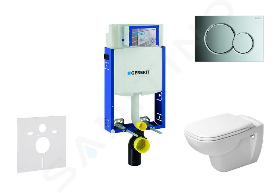 Geberit Kombifix - Ensemble bâti-support, cuvette de toilette et siège D-Code, Rimless, SoftClose, plaque Sigma01, chrome brillant 110.302.00.5 NH2