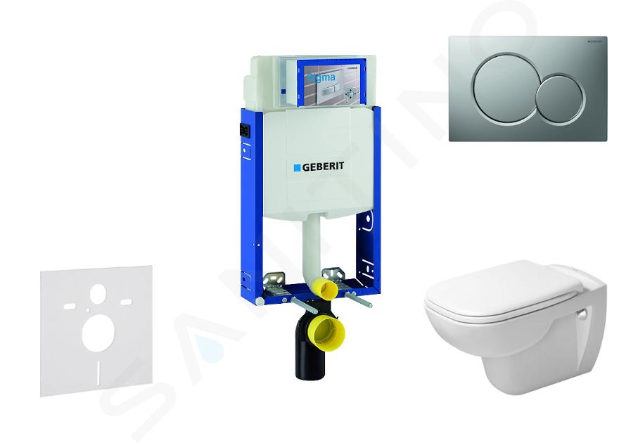 Geberit Kombifix - Moduł do wiszącej toalety z przyciskiem Sigm01, chrom matowy + Duravit D-Code - toaleta i deska sedesowa, bezkołnierzowa, SoftClose 110.302.00.5 NH3