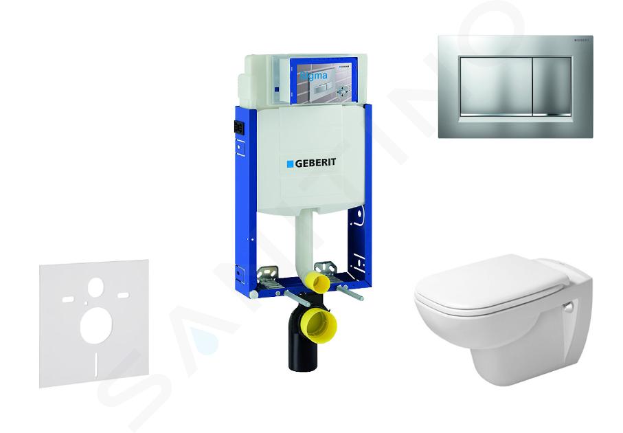 Geberit Kombifix - Moduł do wiszącej toalety z przyciskiem Sigma30, chrom matowy/chrom + Duravit D-Code - toaleta i deska sedesowa, bezkołnierzowa, SoftClose 110.302.00.5 NH7