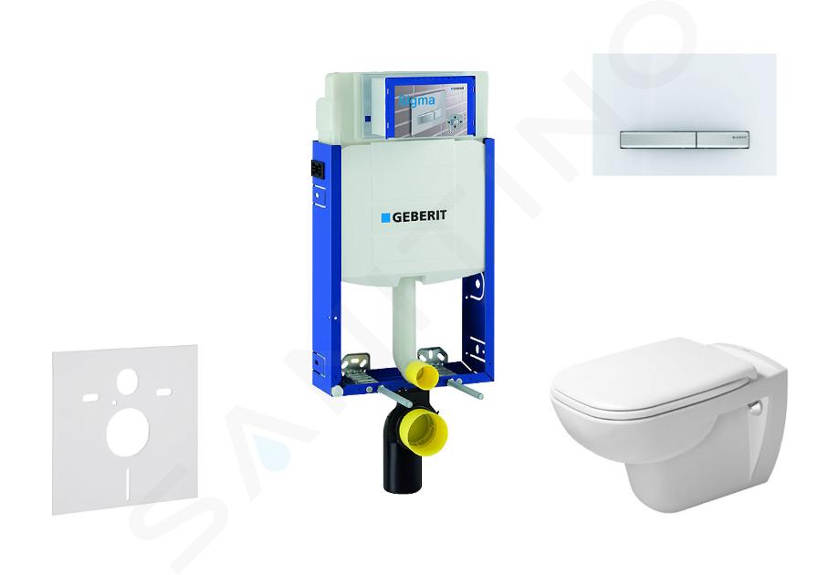 Geberit Kombifix - Moduł do wiszącej toalety z przyciskiem Sigma50, biel alpejska + Duravit D-Code - toaleta i deska sedesowa, bezkołnierzowa, SoftClose 110.302.00.5 NH8