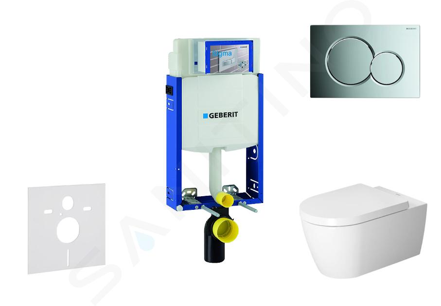 Geberit Kombifix - Toiletset met Sigma01 bedieningsplaat, glanzend chroom + Duravit ME by Starck hangend toilet en wc bril, Rimless, SoftClose 110.302.00.5 NM2