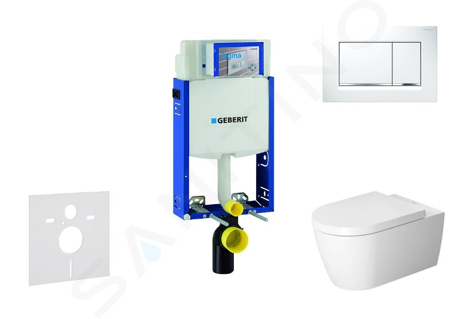 Geberit Kombifix - Toiletset met Sigma30 bedieningsplaat, wit/glanzend chroom + Duravit ME by Starck hangend toilet en wc bril, Rimless, SoftClose 110.302.00.5 NM5