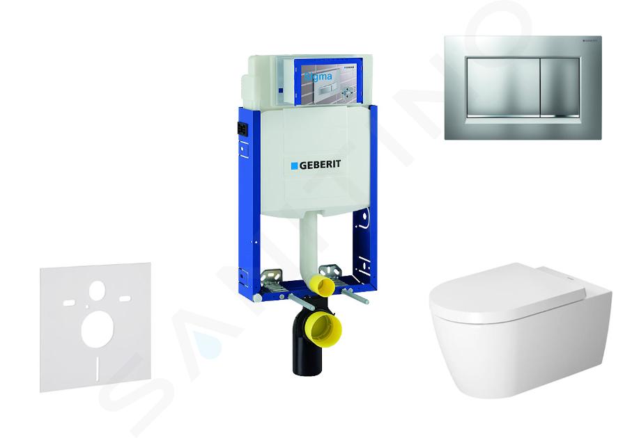 Geberit Kombifix - Moduł do WC wiszącego z przyciskiem Sigma30, chrom mat/chrom + Duravit ME firmy Starck - WC i deska, Bez kołnierza, SoftClose 110.302.00.5 NM7