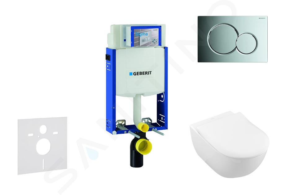 Geberit Kombifix - Ensemble bâti-support, cuvette de toilette et siège Subway 2.0, DirectFlush, SoftClose, CeramicPlus et plaque Sigma01, chrome brillant 110.302.00.5 NI2